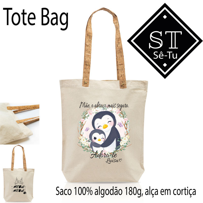 Tote Bag Alças de Cortiça Mãe abraço mais seguro